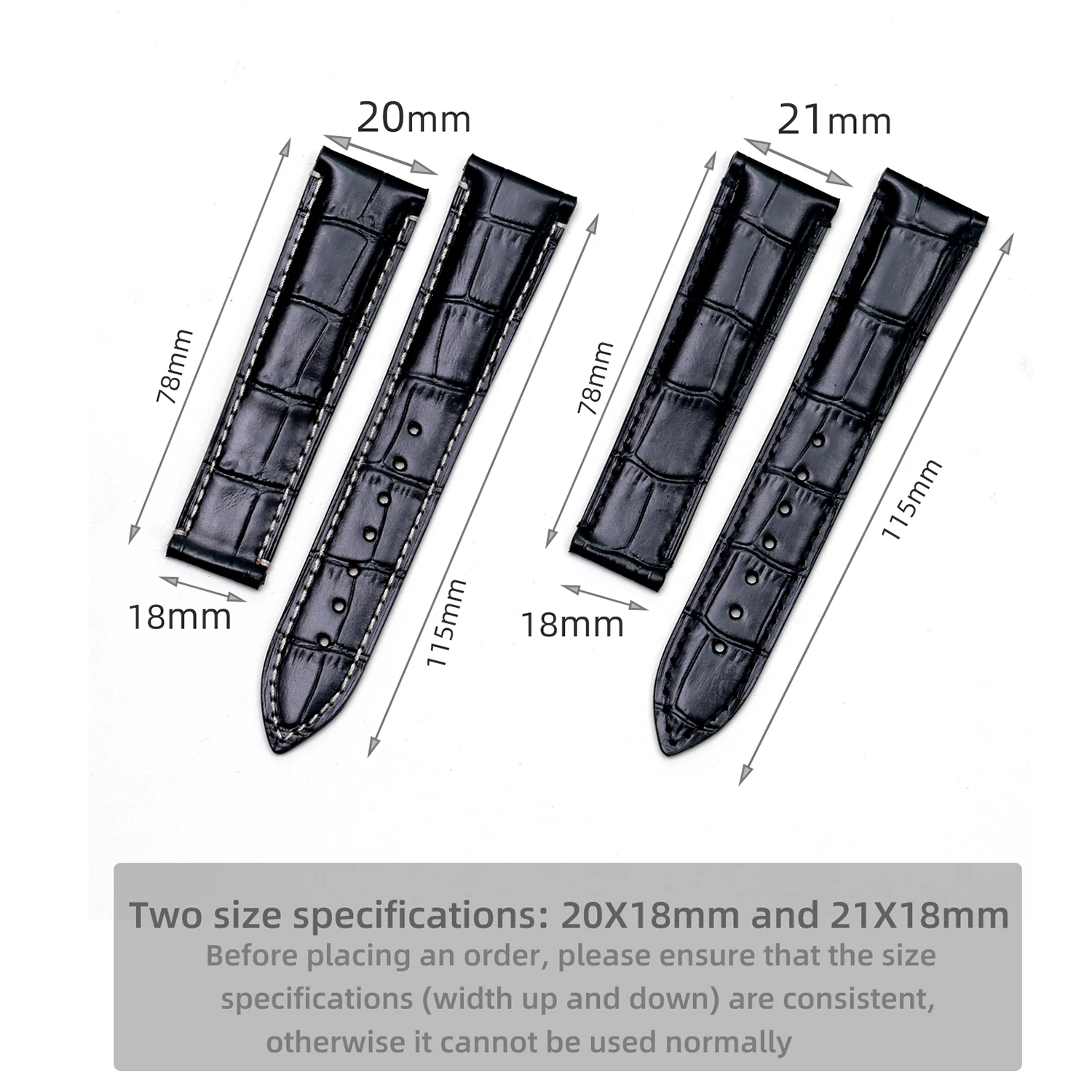 Premium Genuine Leather Watch Strap with Folding Buckle, 20mm/21mm, Men's Bracelet Replacement