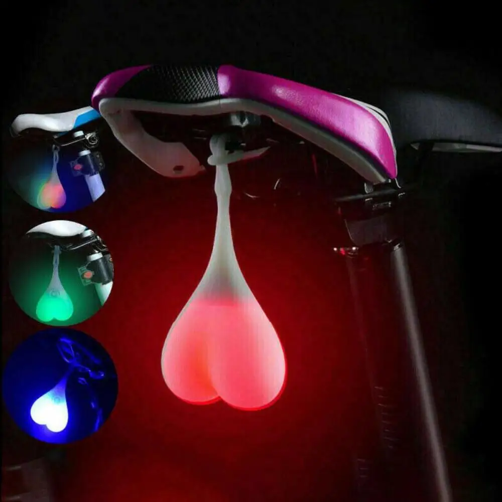  Bicycle Warning Light Color Silicone Back Rear Tail Cycling LED Heart Egg Testis Lamp Decoration Safety Cycling Balls Tail Light 