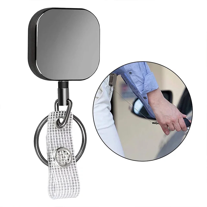 1PCS Metal Plating Gray-black Retractable Keychain ID Holder Key Chain Easy Pull Button Key Ring Hot Sale Accessories Wholesale
