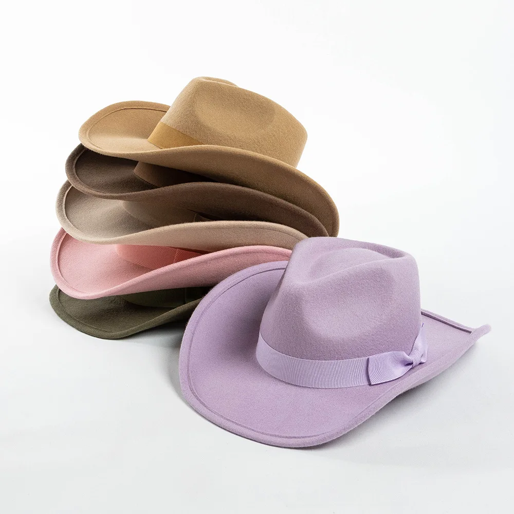 

King Wheat Brand Winter Wool Women Fedora Bow Warm Hat Lady Top Cap