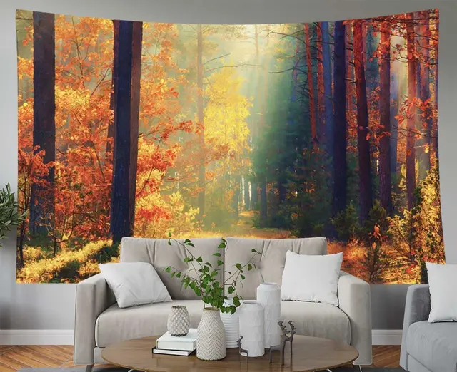 Sunlit Autumn Forest Tapestry 3