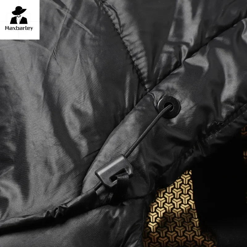 Winter Goose Down Coat Men's Luxury Glossy Black Gold Long Down Jacket Women's Fashion Waterproof Warm Hooded Puffer Jacket