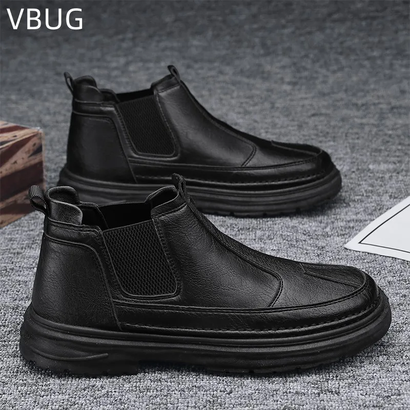 

Мужские ботинки челси с высоким верхом на толстой подошве уличные эластичные износостойкие легкие ботинки с круглым носком взрывозащищенный стиль