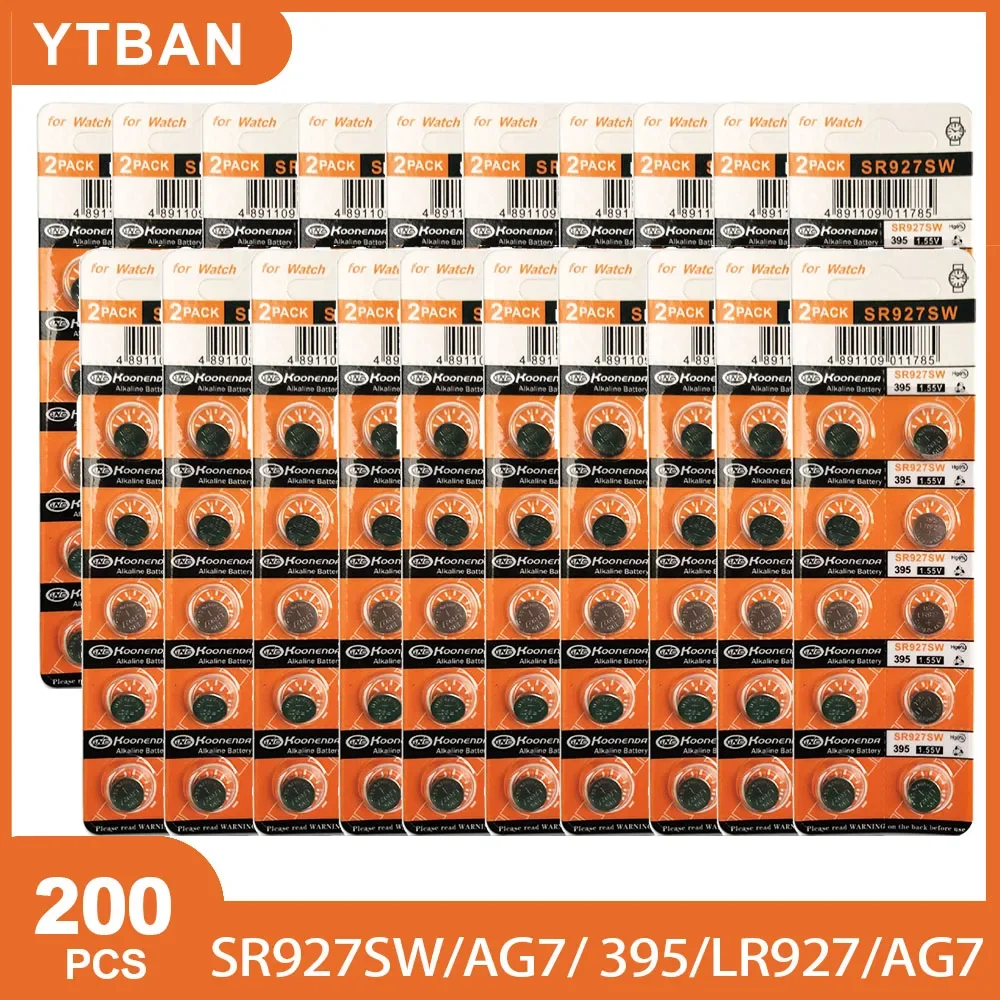 

200 шт. 1,55 в SR927W LR927 AG7 395 кнопочные элементы питания SR927 LR57 399 395A фотоэлемент питания для часов, аккумулятор для часов, Новинка