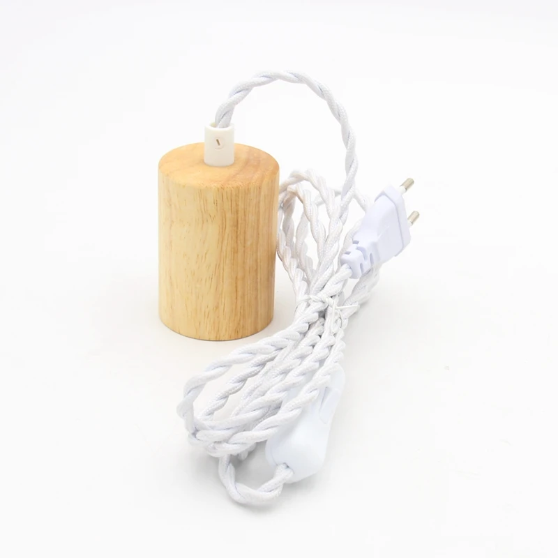 Modern Wood Hanging Lamp with Vintage Fabric Cord EU Plug Switch E27 Wooden Lamp Holder for Bedroom Home Decoration