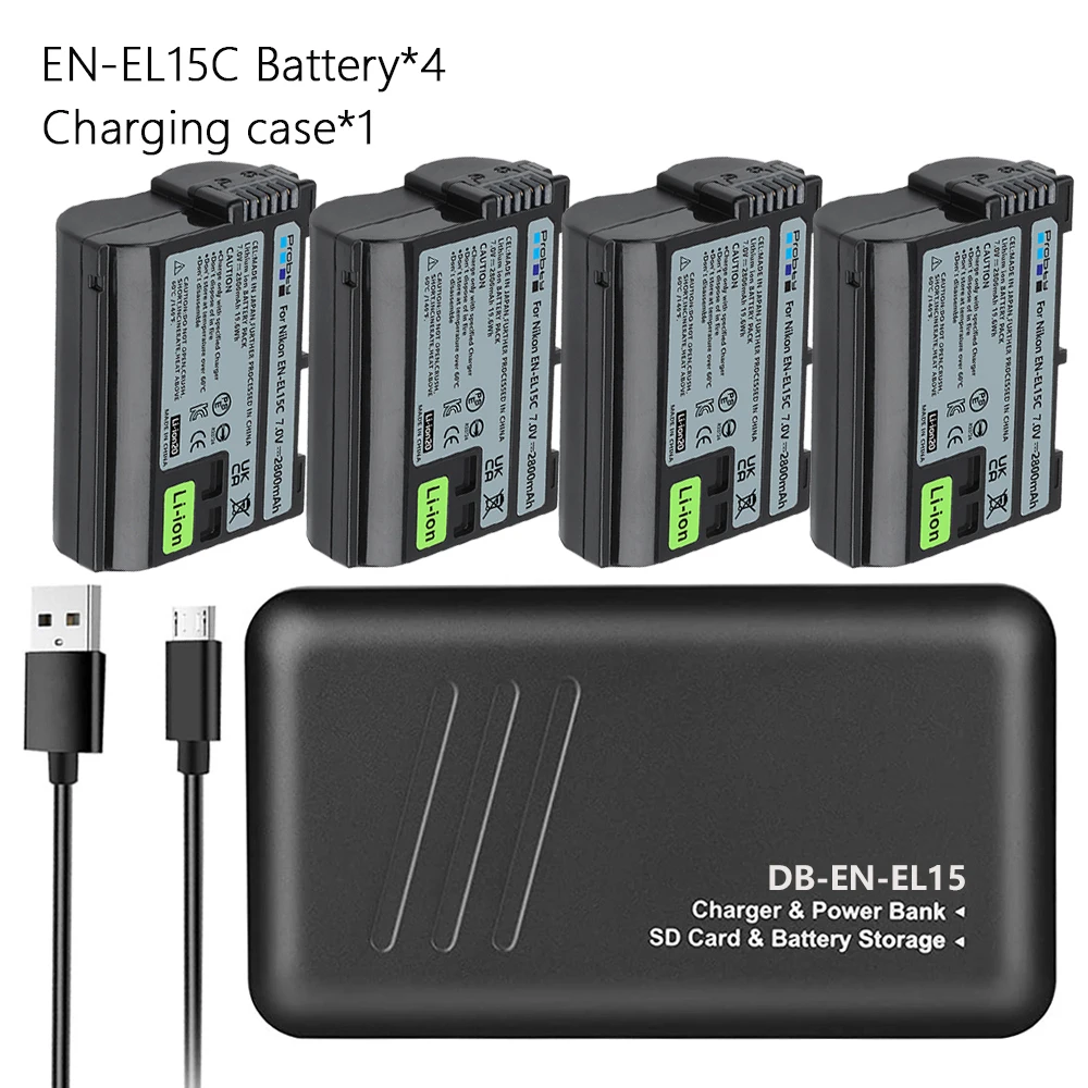 2 Batterie ENEL15 Con Caricatore LCD + Porta Tipo C - 2500mAh Per Nikon EN-EL15a/b/c (Z7II, Z7, Z6II, D850, D750, D500, D7200)