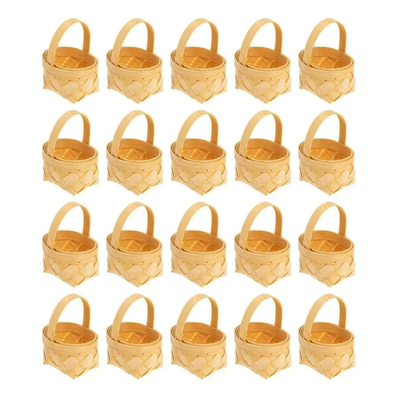 20PcsMiniBasketsWoodChipBasketsWithHandlesSmallCandyBasket