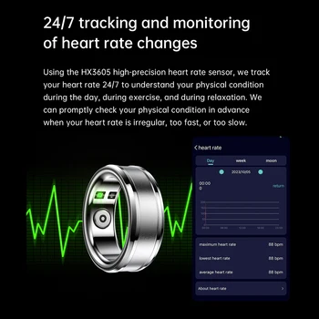 R3 Smart Ring Electronic Bluetooth Ring Waterproof Health Tracker Heart Rate Blood Pressure Blood Oxygen Monitor for Women Men 6