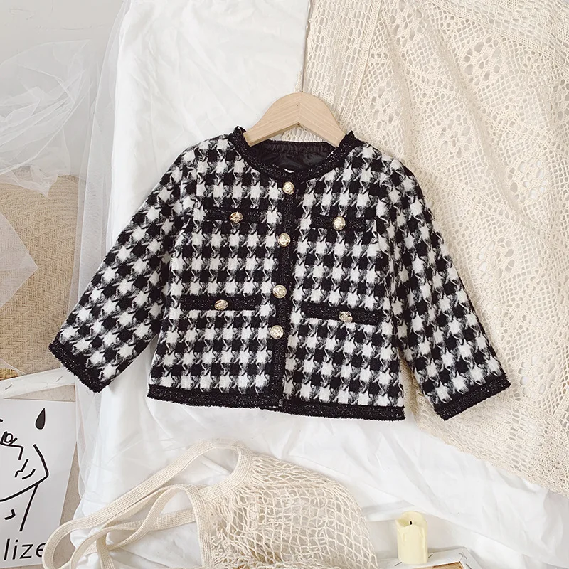 Girls Sets Children's Clothing Autumn Winter Plaid Korean Student Suit Knit Cardigan Sweater + Short Skirt 2pcs Kids Outfits
