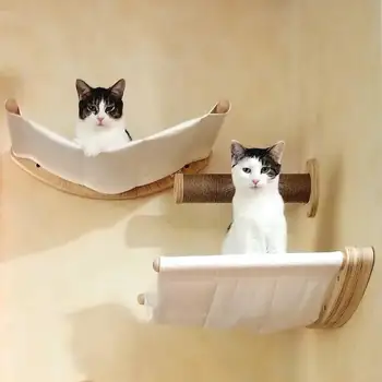 고양이 등반 벽 가구 장착 해먹, 대형 고양이 또는 키티 스텝 계단 목재 및 시살 로프, 고양이 나무 타워 플랫폼