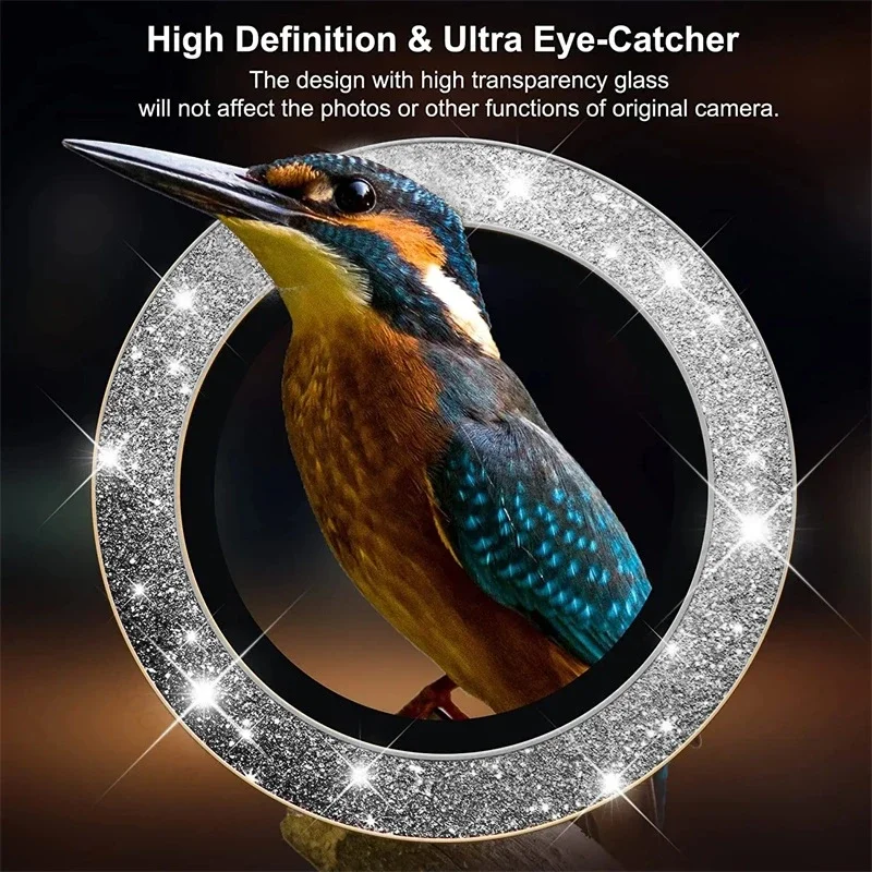 Glitter Diamond Metal Camera Protector Ring Case with Tempered Glass Lens