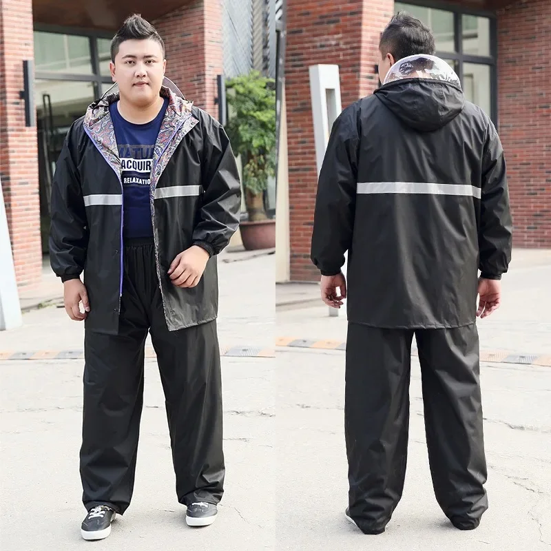 

Plus Size Raincoat Rain Pants MenLarge-sized Rain Gear Reflective Strip Oversized Rain Jacket Ride Rainwear Full-figured Poncho
