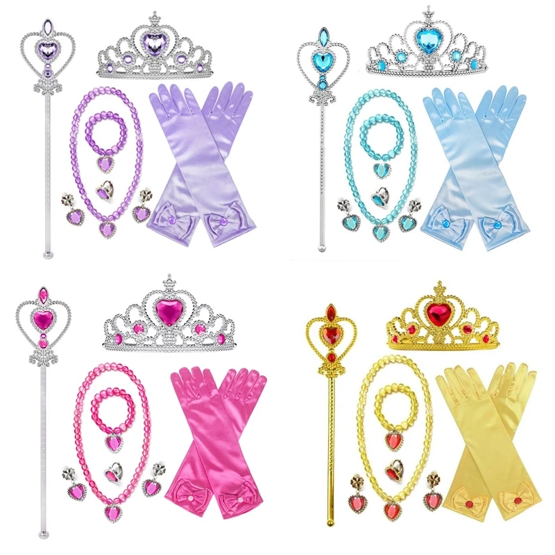 Cosplay Accessories Girl Elsa Sleeping Beauty Snow White Princess Accessory for Cosplay Party Dress Up Bowknot Gloves Crown Wand Neacklace Bracelet