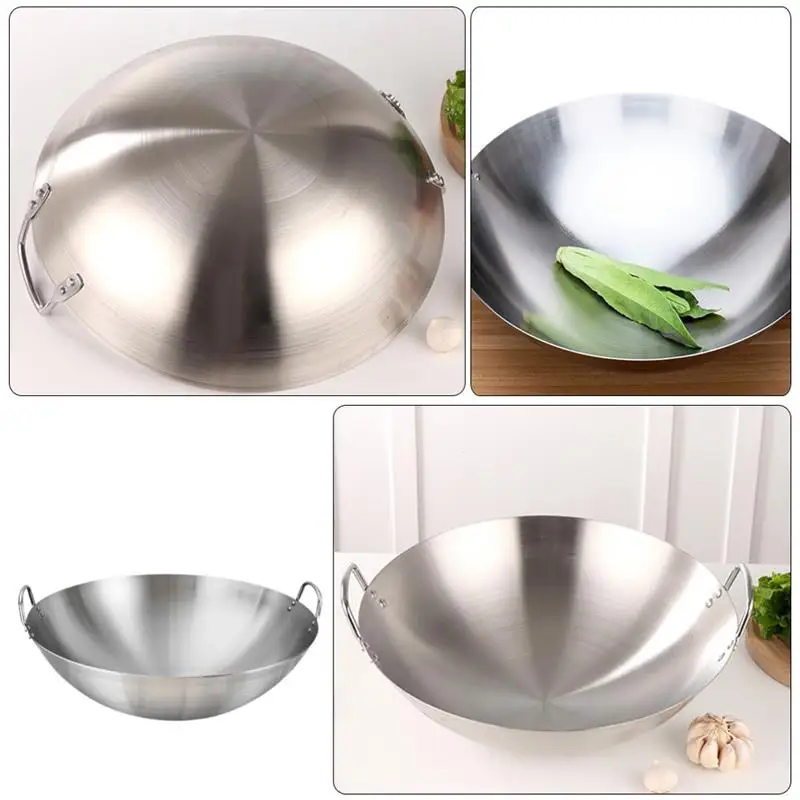 Stainless Steel Wok Round Bottom Wok Capacity Saute Pan - 32Cm