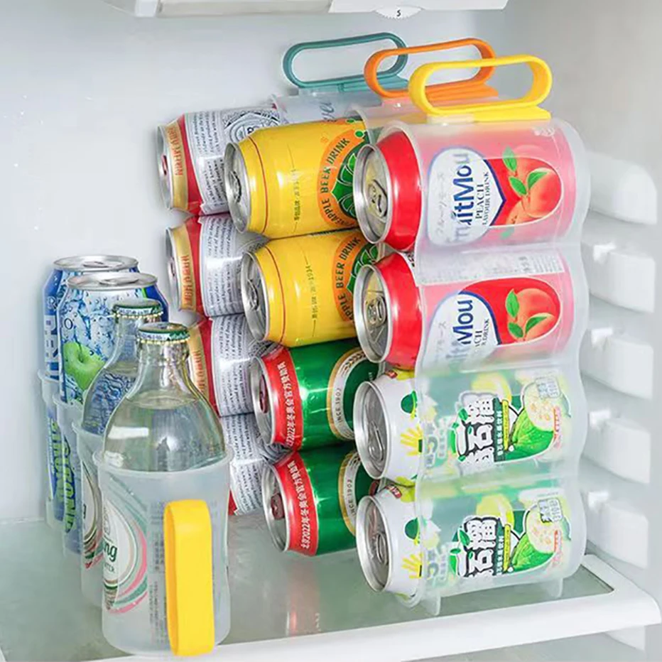Soda Can Organizer Plastic Clear Fridge Can Storage Rack with Handle Kitchen Drinks Beverage Holder Dispenser