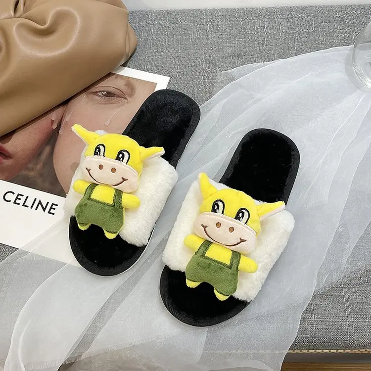 Autumn and Winter Ladies Cute Cow Cotton Slippers Slippers Ladies Plush Slippers Fashion Shoes Ladies Comfortable Women's Shoes