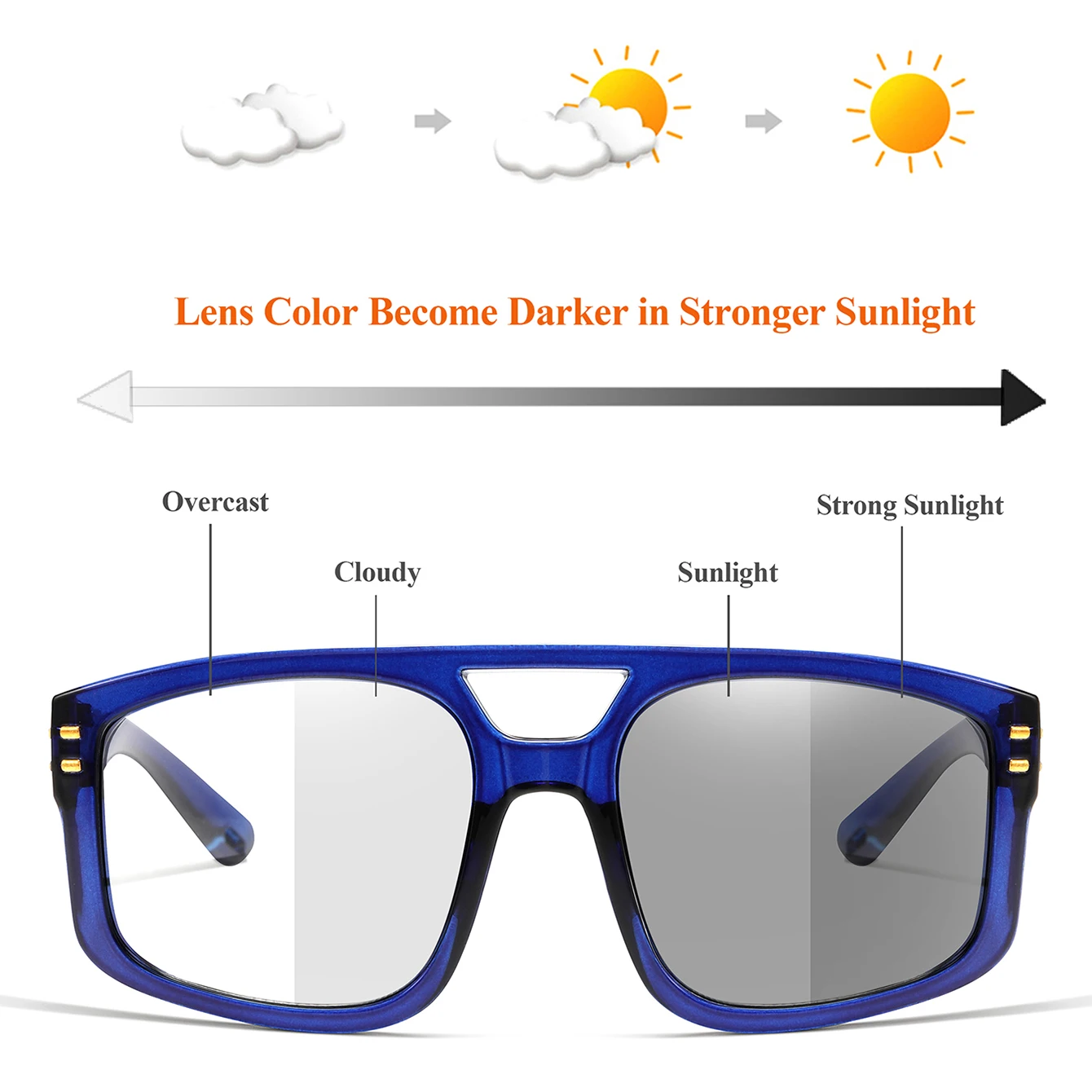 Photochromic Casual Sunglasses Square Windproof Goggles for Men and Women