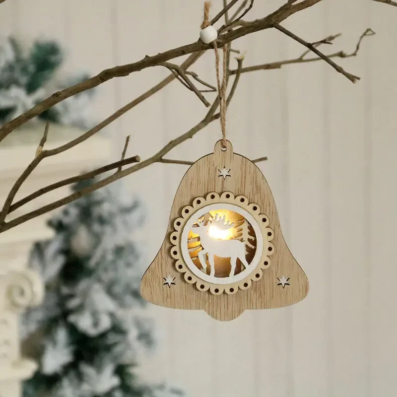 Wooden Christmas Tree Pendant Creative Christmas Tree Luminous Ornament Home Holiday Party Christmas Hollow Pendant Decoration