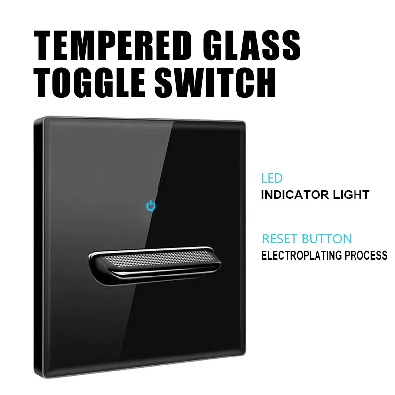 แผงสวิตช์กระจกนิรภัยคริสตัลแบบยุโรป พร้อมไฟ LED แสดงสถานะ 1/2/3/4 ช่อง/1/2 ทาง สวิตช์แบบกดติดปล่อยดับ ติดผนัง 1