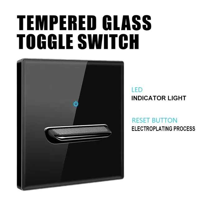 แผงสวิตช์กระจกนิรภัยคริสตัลแบบยุโรป พร้อมไฟ LED แสดงสถานะ 1/2/3/4 ช่อง/1/2 ทาง สวิตช์แบบกดติดปล่อยดับ ติดผนัง 1