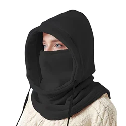 Unisex Polar Fleece Winter Balaclava Warmer - Windproof Full Face Ski Mask and Beanie with Scarf (Black)