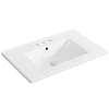 1pc 30inch Porcelain Ceramic Vanity Sink Top, Surface Bathroom Vessel Sink Basin with Three Faucet Holes, Rectangular, Glossy W 1