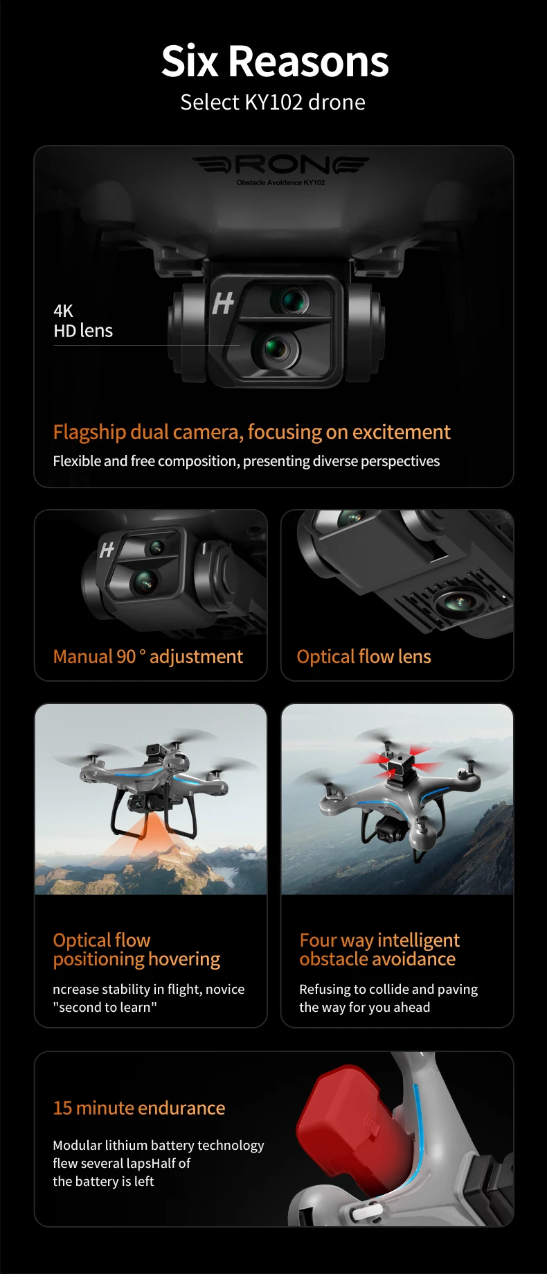 Description Picture 3 of itemKY102 Drone Profesional 8K Dual-Camera Aerial Photography 360°Obstacle Avoidance Optical Flow Four-Axis Remote Control Aircraft