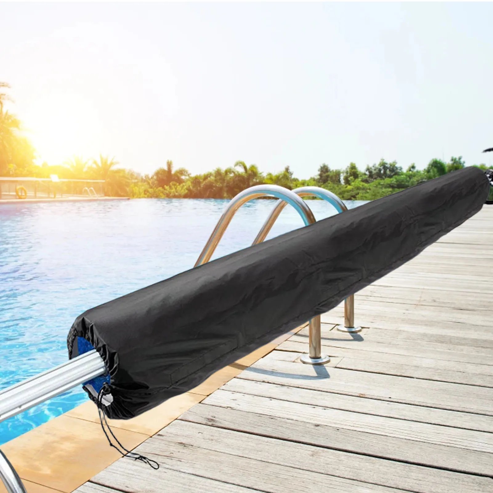 Pool Solar Reel Cover Pool Solar Reel Protective Cover Oxford Cloth Outdoor Pool Blanket Protector for Swimming Pools Black