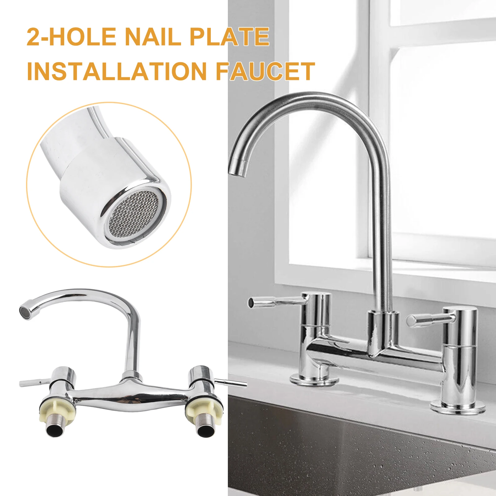 

1pcs G1/2 Electroplating Kitchen Faucet Rotary Sink Faucet Double Handle Hot Cold Water Mixer Tap Sink Water Washbasin Faucet
