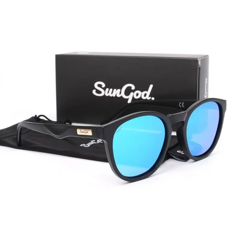 SUNGOD MIRAS Blue Mirror Sunglasses Men's Polarized Lens Glasses Retro Fashion Square Men's Sunglasses Sport S01: with box 3