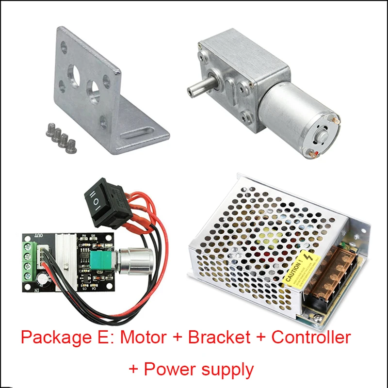 Worm Gear Reduction Motor Jgy370 Metal Gear Worm Turbo Suporte Velocidade Controlador Fonte de Alimentação 6v 12v 24v