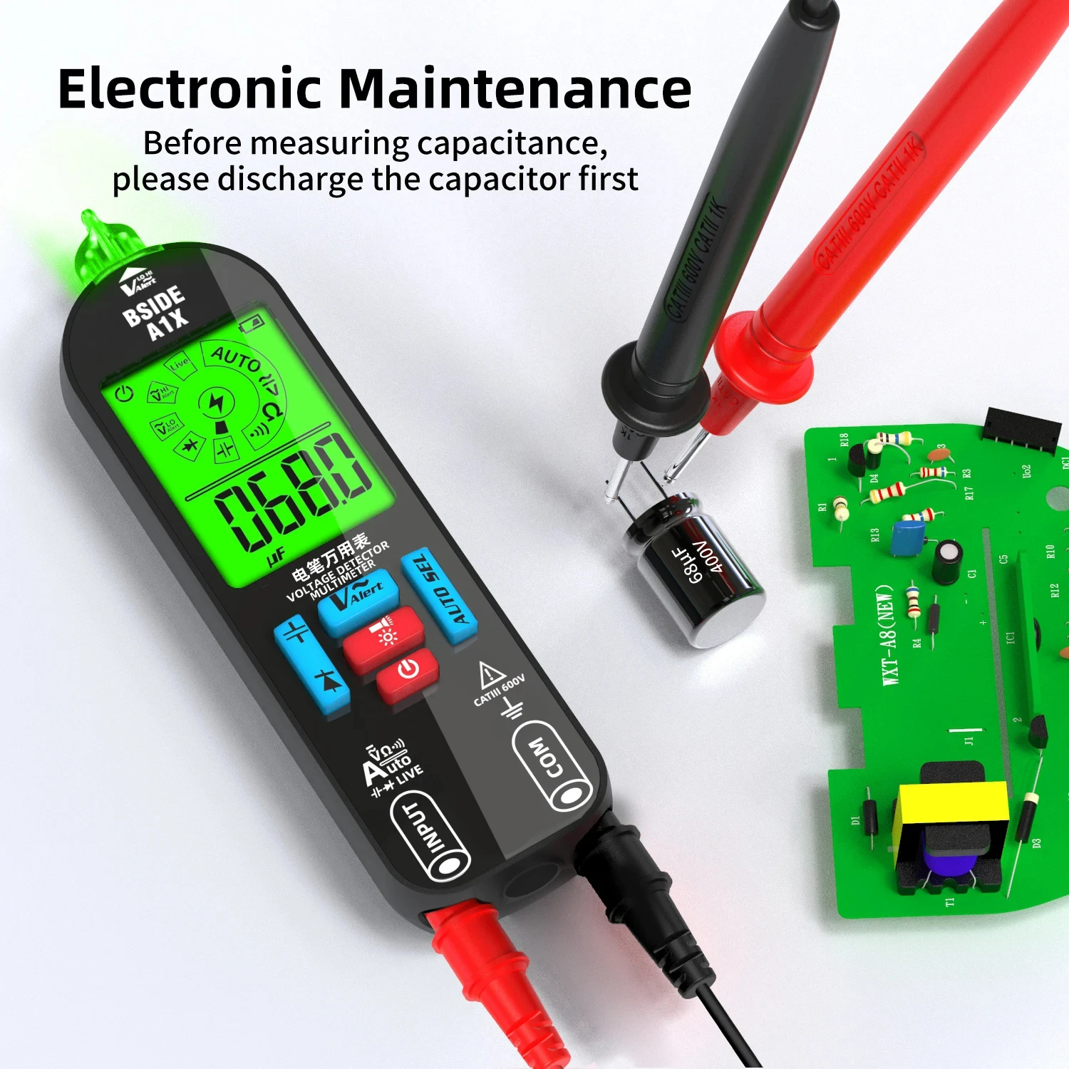 A1X USB Charge Digital Smart Multimeter True RMS DC AC Voltage Tester Capacitance Ohm Hz Diode Hz Continuity NCV Live Tester 2