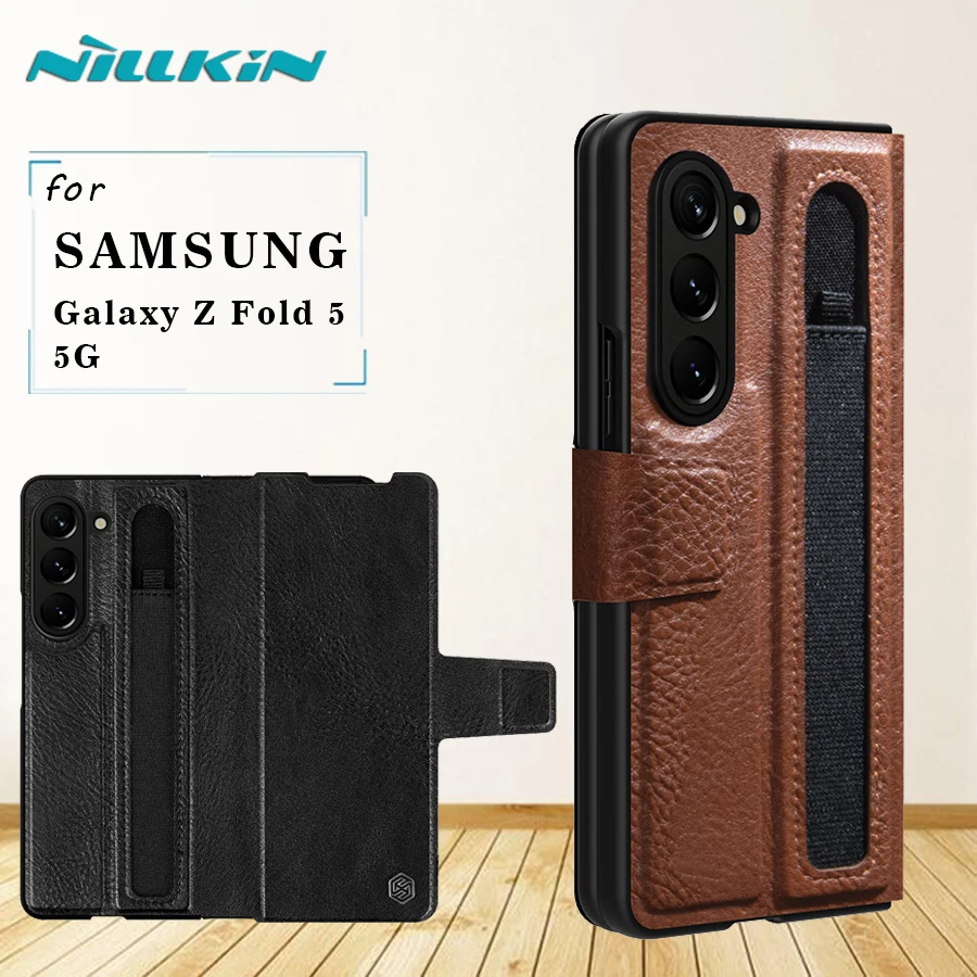 

Чехол для Samsung Galaxy Z Fold 5 5G, роскошный кожаный чехол Nillkin Busines Aoga с полным покрытием и ручкой для Samsung W24 5G
