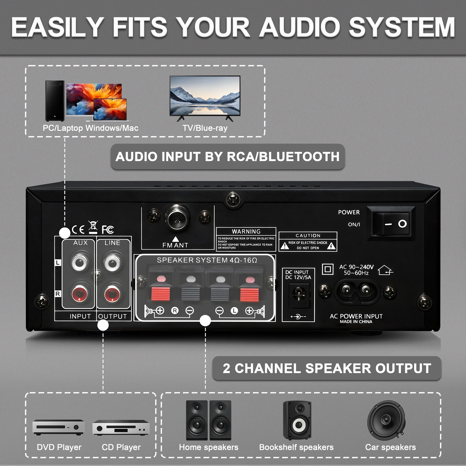AK50 HiFi Digital Amplifier Channel 2.0 Bluetooth Surround Sound AMP Max Power 8