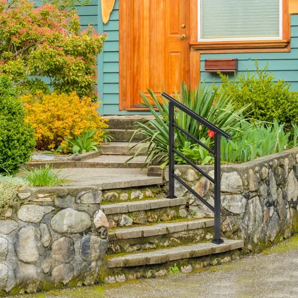 哑光黑色 1-3阶 可调节  直扶手 庭院楼梯扶手-14