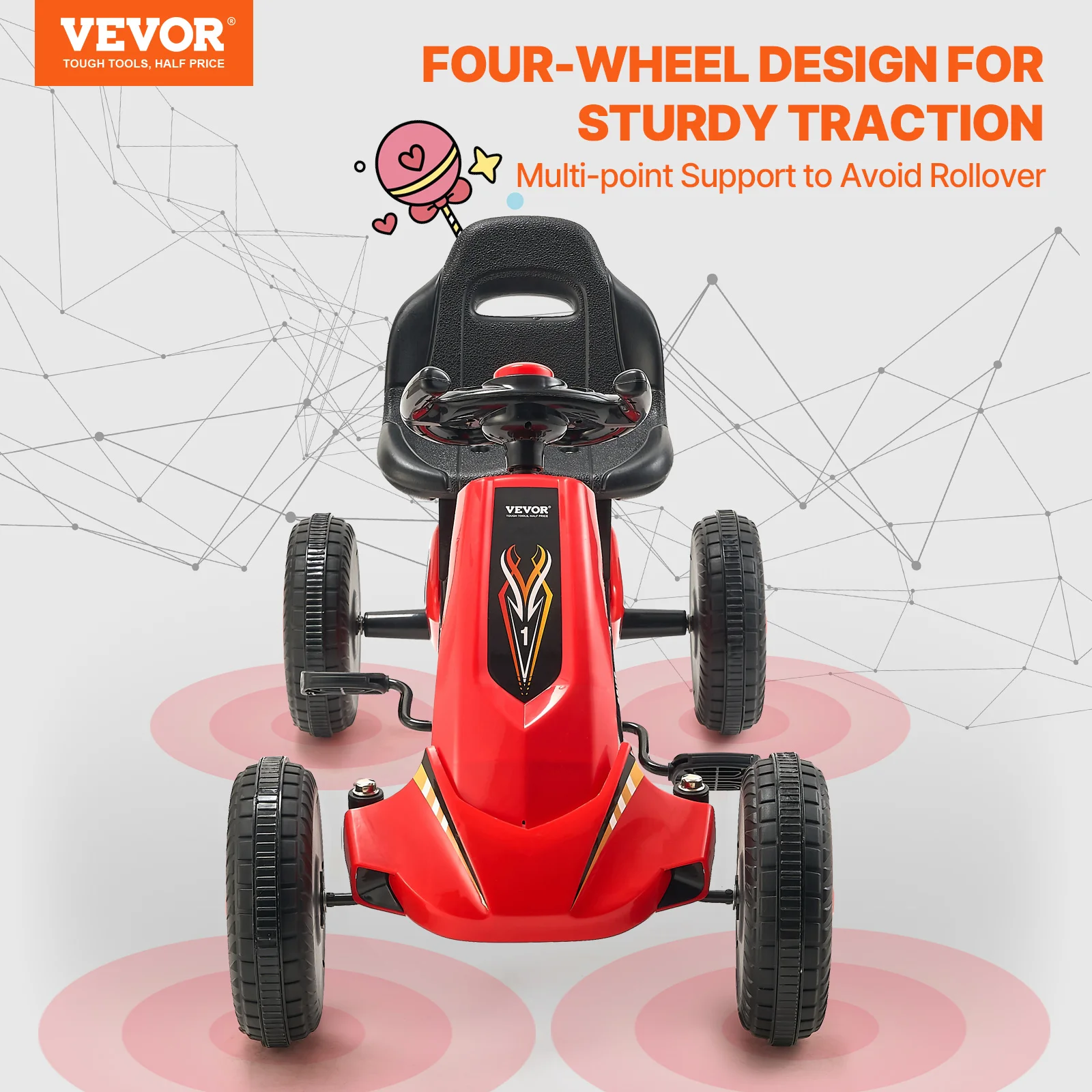 66lbs Kid Pedal Go Kart 4 Wheel Off-Road Pedal Ride On Toys with Adjustable Seat 2