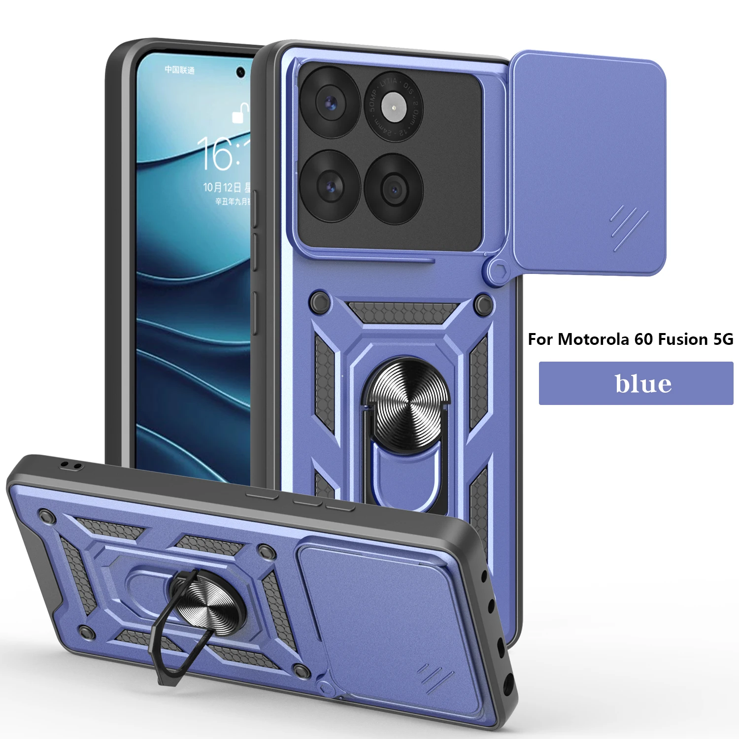 Sliding Window Armor Case with Ring Holder Phone Cover