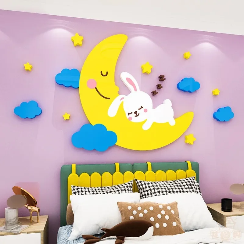 

WS293 Children's room wall decoration painting bedside background acrylic self-adhesive 3D wall stickers bedroom layout
