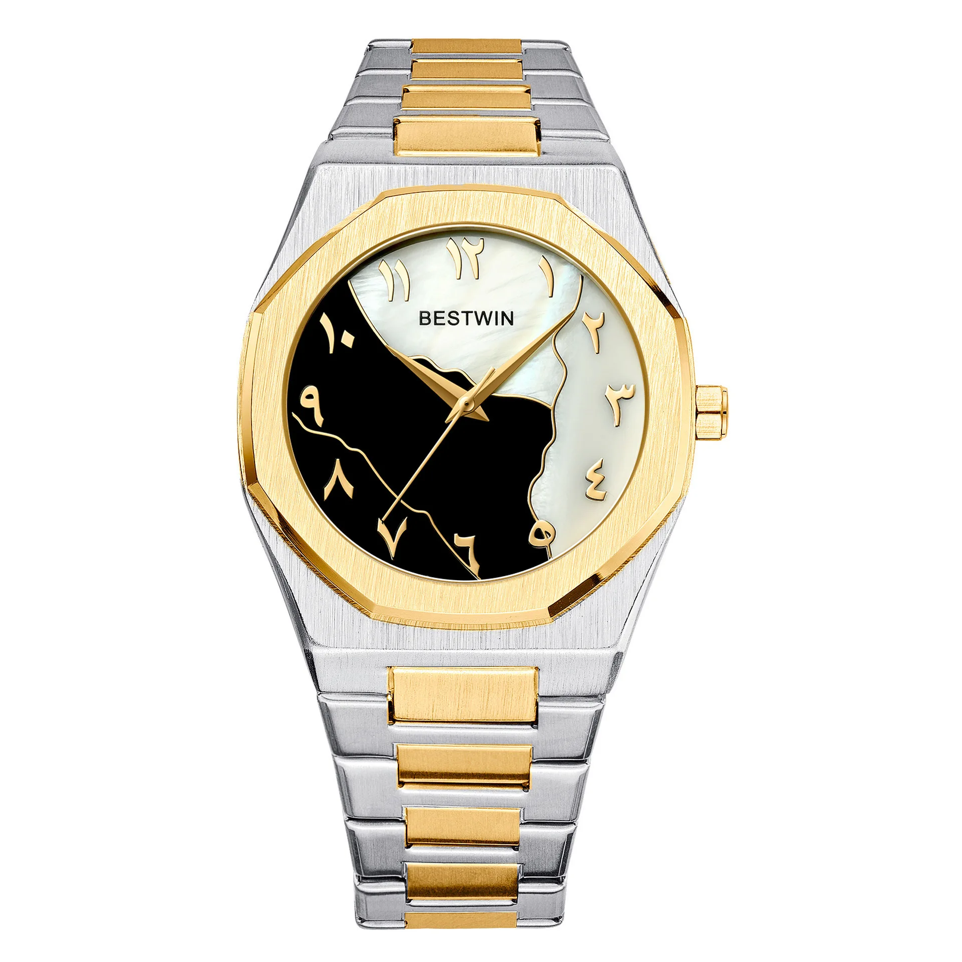 BESTWIN Fashion Mens Stainless Steel Watches Luxury Quartz Wristwatch Calendar Clock Men Business Casual Watch Bracelet Set