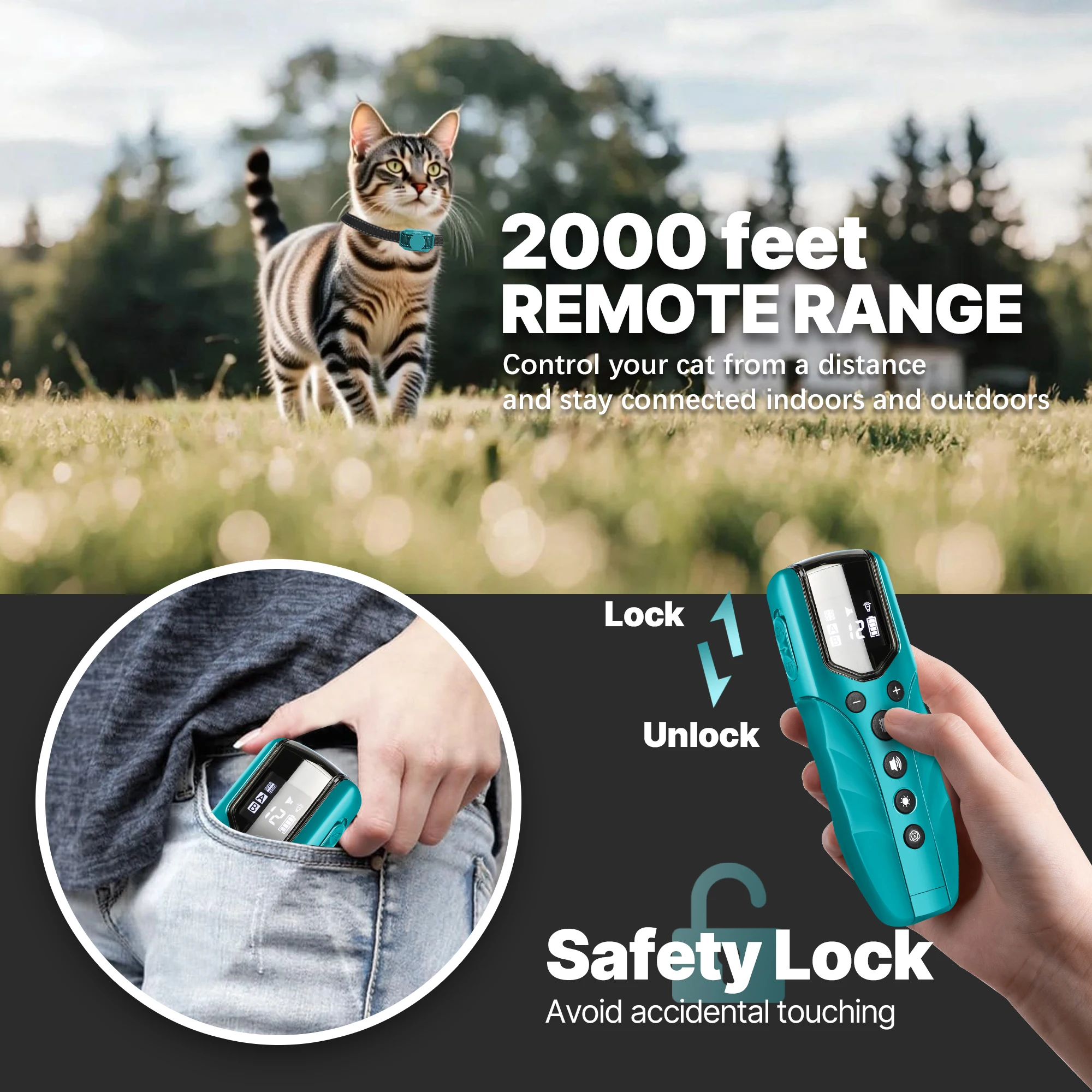 Cat Training Collar with Remote Electric Cats Vibration Collar 2000ft IPX7 Waterproof 3 Training Modes Beep Vibration Mode