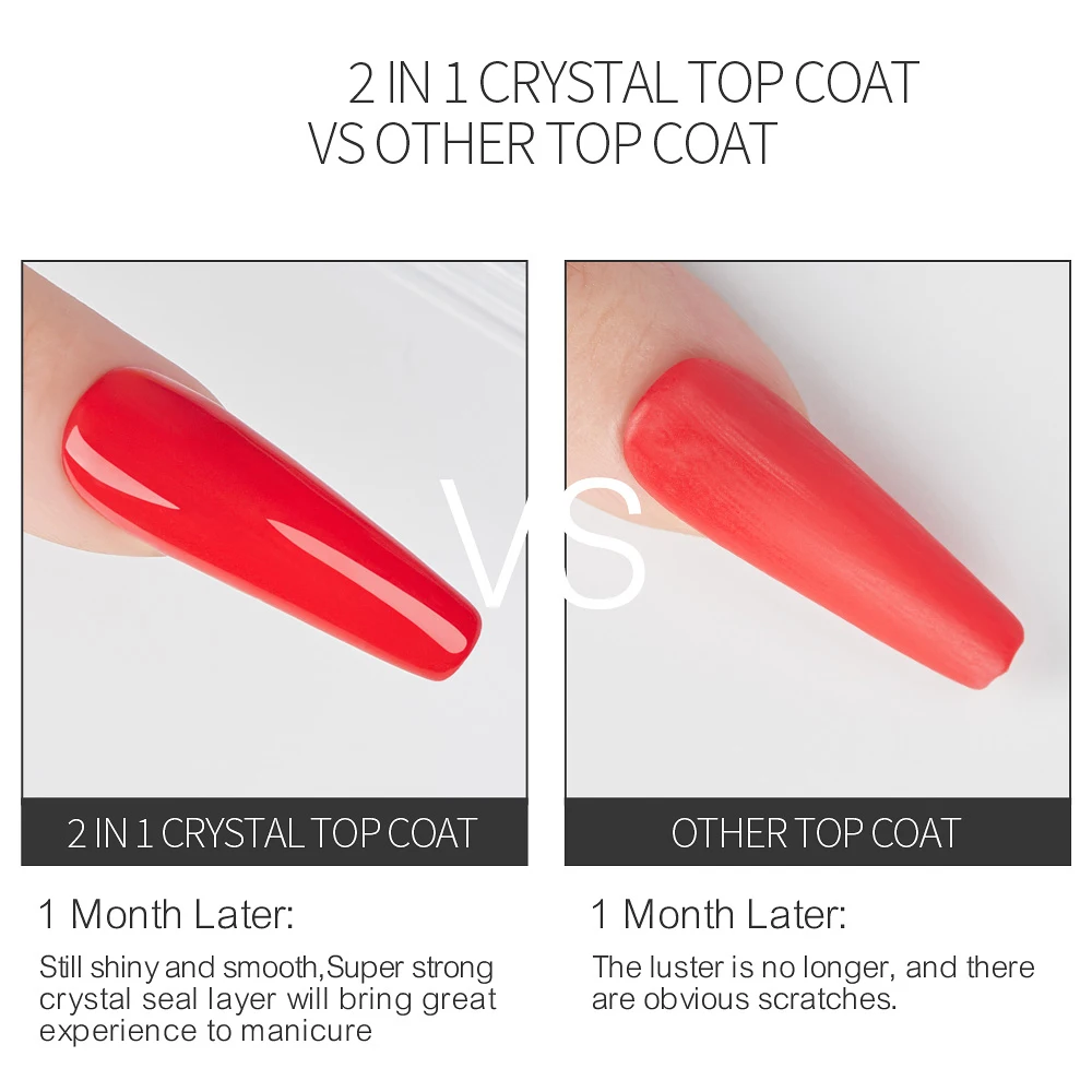 15ml 2 IN 1 Crystal Top Coat Transparent Soak Off UV LED Nail Polish Art Manicure Gel Varnishes Primer Function Gel