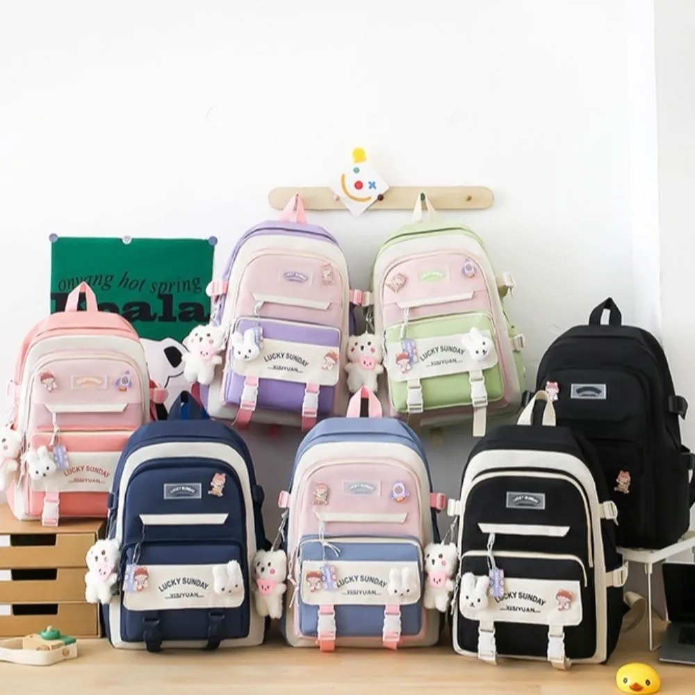 5 Pcs New Large Capacity Backpack Set Breathable Buckle Student Schoolbag Multifunctional Crossbody Bag College 4