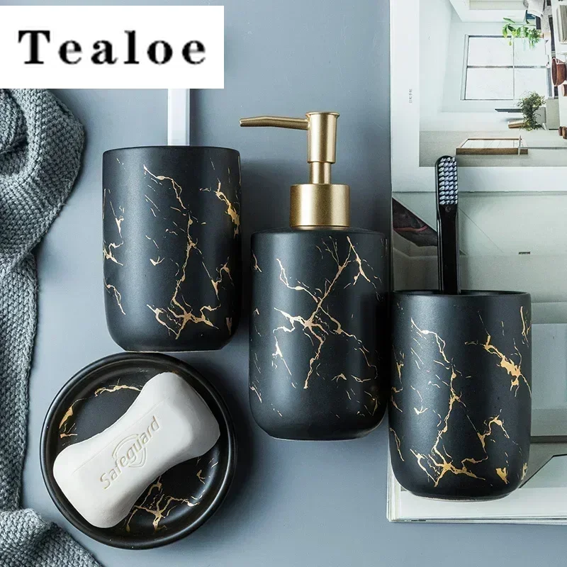 Bathroom Accessories Set Toothbrush Holder Lotion Dispenser Soap Dish Tumbler Home Organizer