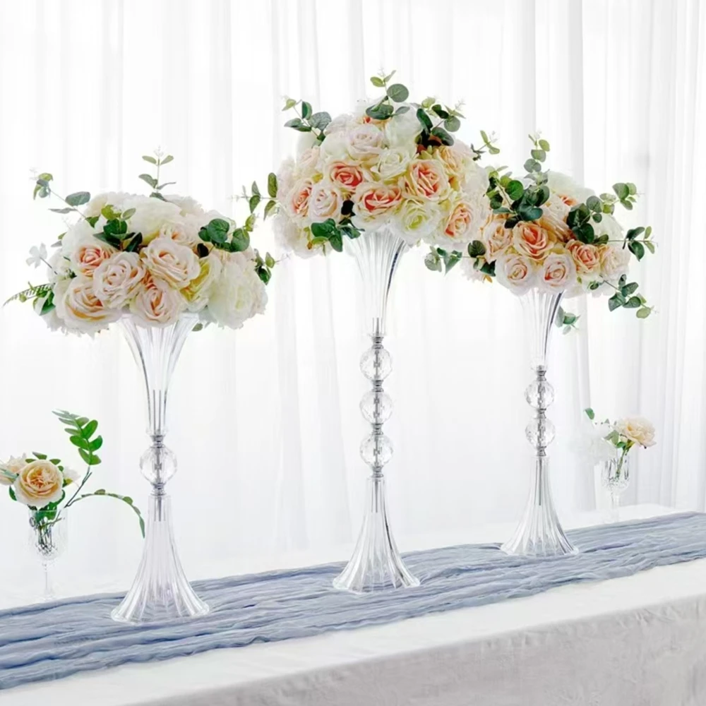 5-10pcs)43-85cm Wedding Vase, gold/black/white/sliver/Acrylic Transparent Trumpet vase Flower Stand Center Table Decorative