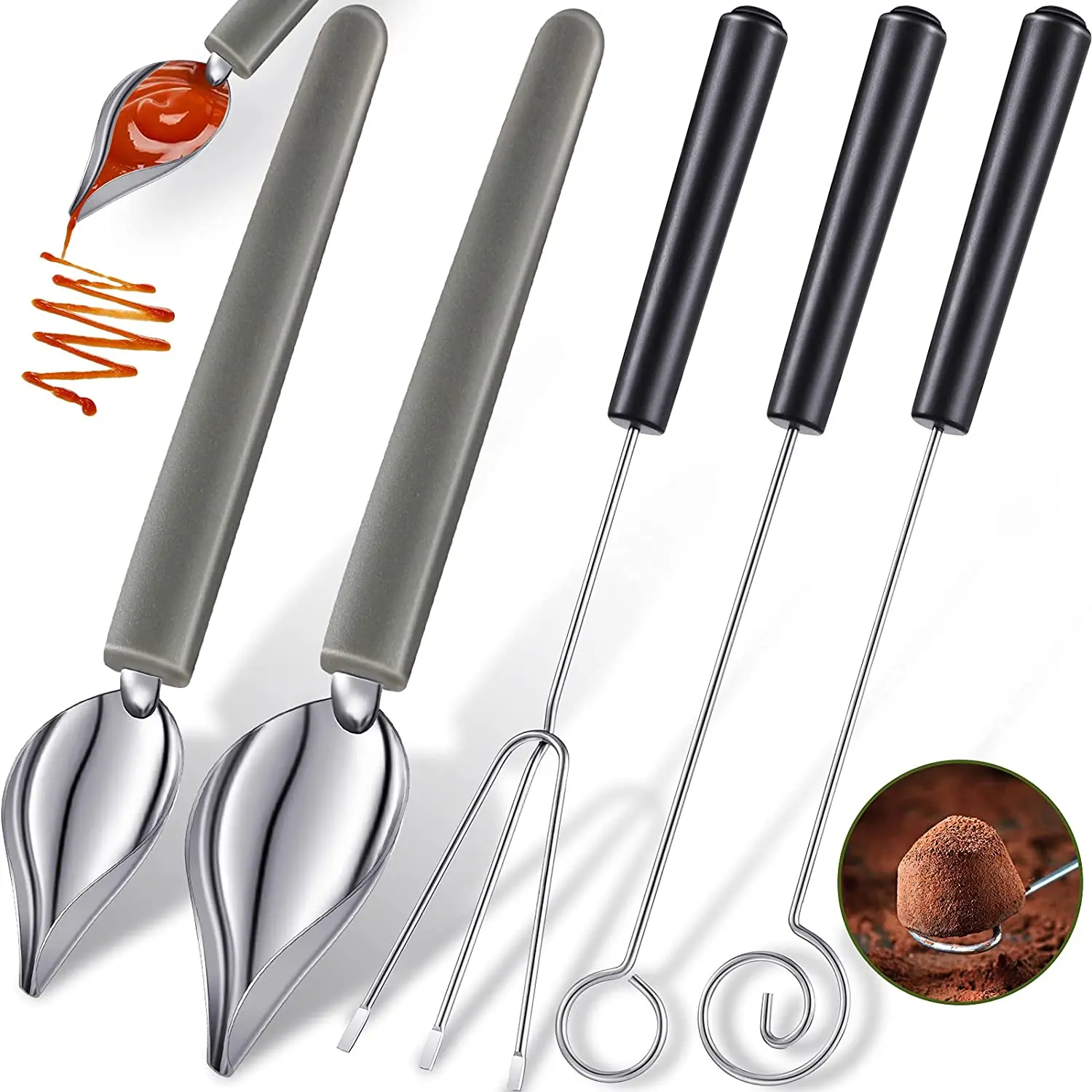 5pcs Candy Dipping Tools Chocolate Dipping Fork Spoons Set Culinary Decorating Spoons Chef Art Pencil For Decorative Plates pastry tools