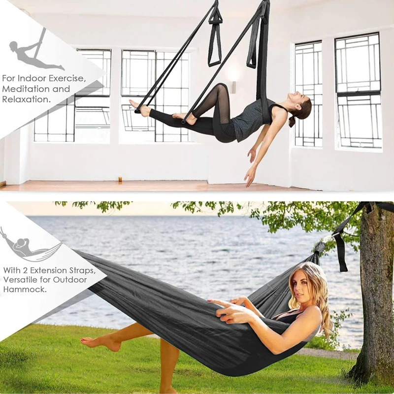 Aerial Yoga Strap Yoga Strap 6 Handles Aerial Yoga Hammock Flying Swing Anti-gravity Yoga Pilates Inversion Exercises Device Outdoor Indoor Swing Belt