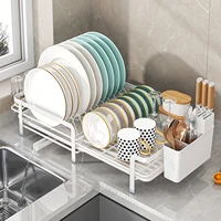 Expansion Dish Storage Rack,Kitchen dish rack with drained set,Kitchen organizer storage,Metal storage rack for Tableware 1