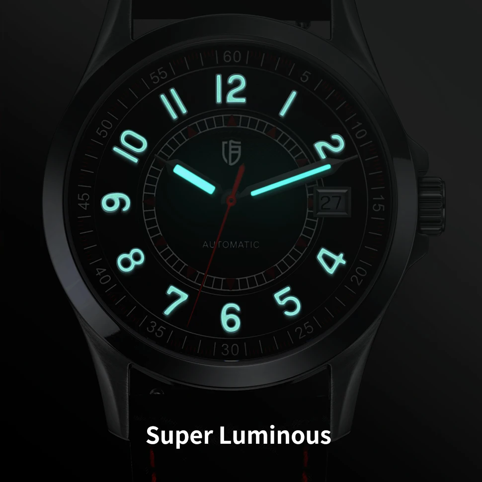 BERNY Mechanical Men Watch Supper Luminous PT5000 Movement 10ATM Waterproof Calendar Sapphire Wristwatch High Precision Watches