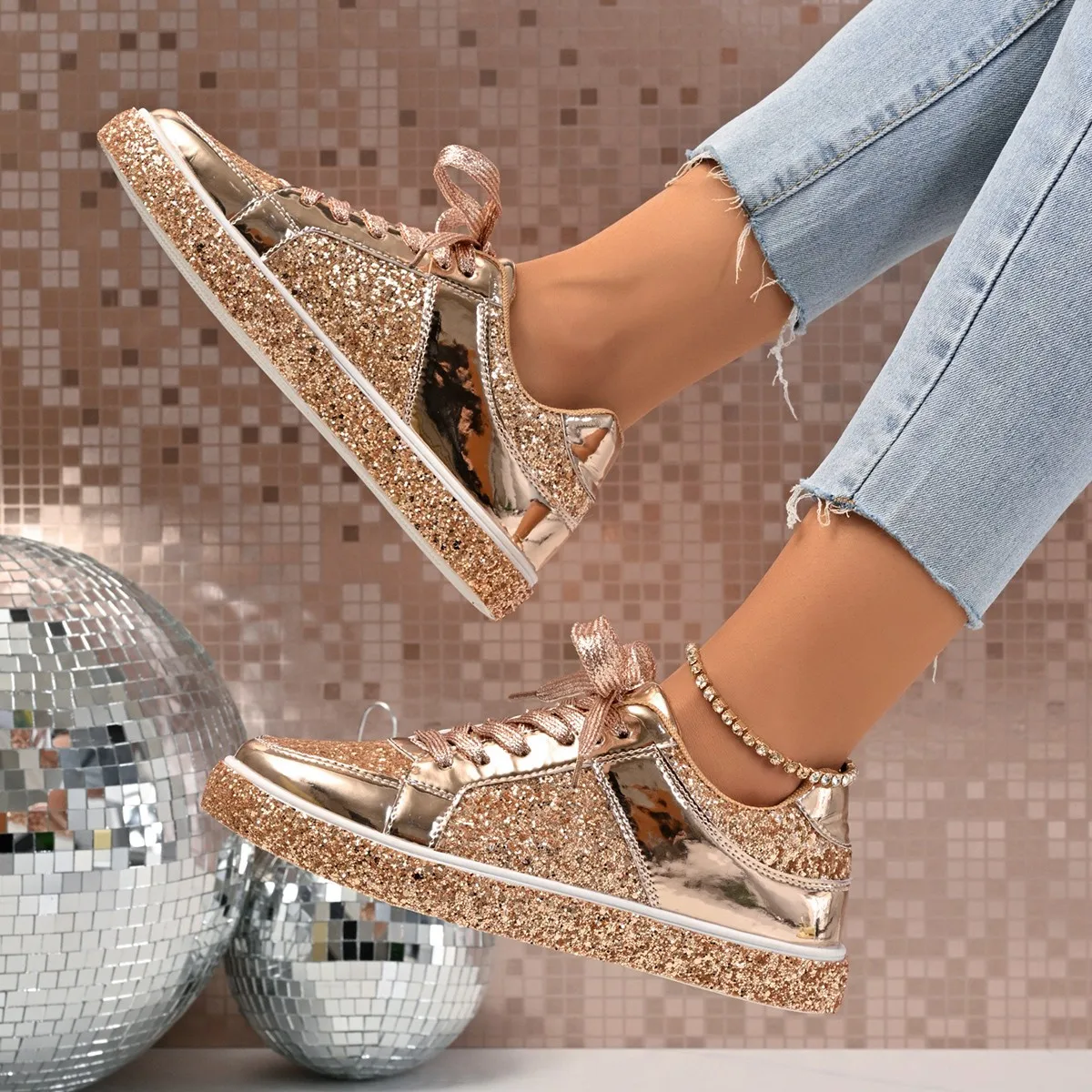Women Shining Glitter Casual Fashion Sneakers Walking Shoes - Uniqwear