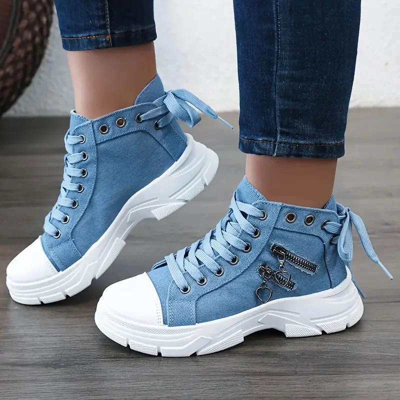 Women Sneakers High Top Female Denim Canvas Shoes Woman Girls Students Canvas Shoes for Women Sneakers Lace Up Platform Shoes